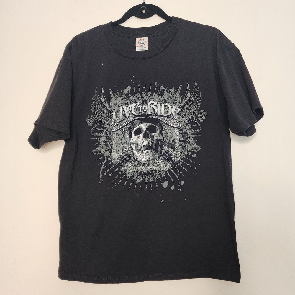 Live to Ride black skull biker tee‎ mens L